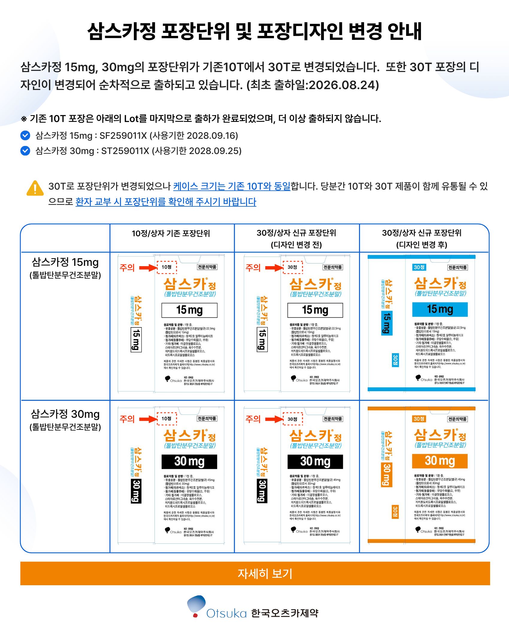 삼스카정 포장단위 및 포장디자인 변경 안내